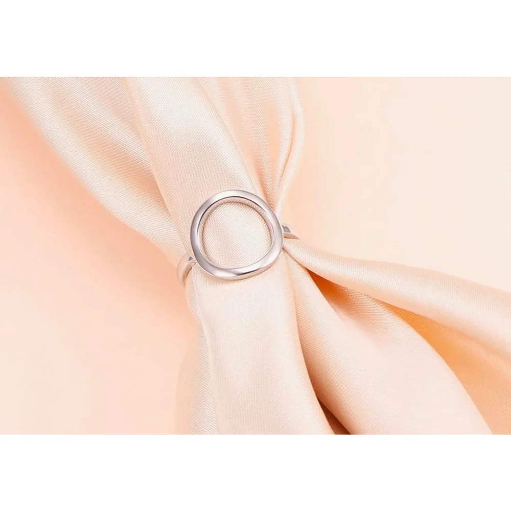 Unisex Geometric Open Circle‎ Karma Ring, White Gold Plated S925, Adjustable